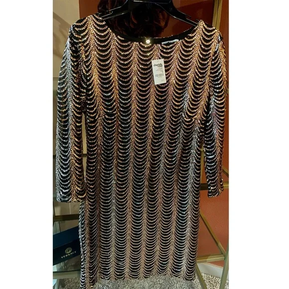NWT - Charlotte Russe Sequin Mini Cocktail Dress – Black & Gold, Bodycon, Size M - Picture 3 of 4
